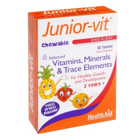 HEALTH AID Junior-Vit Παιδικές Πολυβιταμίνες & Ιχνοστοιχεία με Γεύση Tutti Frutti 30 Μασώμενες Ταμπλέτες