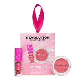 Revolution Promo Pop Mini Duo Reloaded Mini Blusher Ρουζ Rose Kiss 2.5g & Pout Lip Oil Έλαιο Χειλιών Pink Shimmer Mini 1.4ml