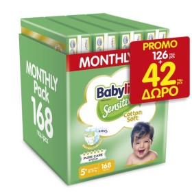 BABYLINO Promo Sensitive Monthly No.5+ Junior Plus (12-17kg) Baby Diapers 168 Pieces