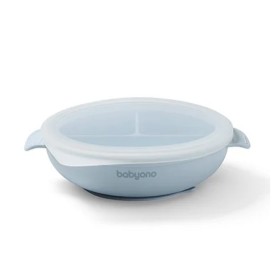 Babyono Silicone Suction Πιάτο Σιλικόνης με 3 Θέσεις & Καπάκι & Βάση με Βεντούζα Μπλε 1 Τεμάχιο