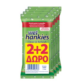 WET HANKIES Promo Cleab & Refresh Αντιβακτηριδιακά Μαντηλάκια Χεριών με Άρωμα Λεμονιού 4x15 Μαντηλάκια [2+2 Δώρο]