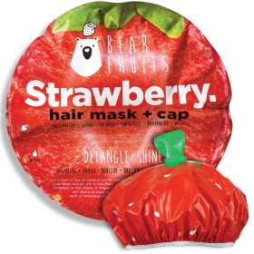BEAR FRUITS Strawberry Μάσκα Μαλλιών για Ευκολοχτένιστα & Λαμπερά Μαλλιά 20ml & Σκουφάκι Φράουλα