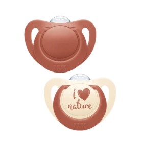 NUK Care For Nature Ορθοδοντικές Πιπίλες Σιλικόνης για 0-6m Κόκκιννο & Μπεζ 2 Τεμάχια [10.730.762]