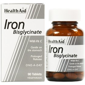 Health Aid Iron Bisglycinate With Vitamin C Συμπλήρωμα με Διαγλυκανικό Σίδηρο & Βιταμίνη C για Παραγωγή Ερυθρών Αιμοσφαιρίων 90 Ταμπλέτες