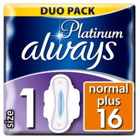 ALWAYS Platinum Ultra Normal Plus Size 1 Duo Pack Pads with Wings for Normal Flow Size 1 16 Pads