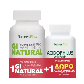 NATURES PLUS Promo Gi Natural Φόρμουλα για την Υγιή Λειτουργία του Πεπτικού Συστήματος 90 Ταμπλέτες & Αcidοphilus 90 Κάψουλες