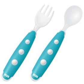 NUK Mini Cutlery Set Σετ Κουτάλι-Πιρούνι Mini Μπλε 8m+ 2 Τεμάχια [10.255.047]
