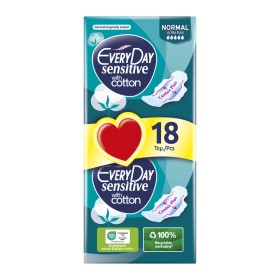 Everyday Sensitive With Cotton Normal Economy Pack Σερβιέτες Κανονικού Μήκους με Φτερά Προστασίας 18 Τεμάχια Everyday Sensitive With Cotton Normal Economy Pack Σερβιέτες Κανονικού Μήκους με Φτερά Προστασίας 18 Τεμάχια