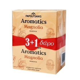 PAPOUTSANIS Promo Soap Bar Aromatics Magnolia Μανόλια 4x100g [3+1 Δώρο]