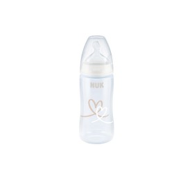 NUK First Choice+ Πλαστικό PP Μπιμπερό Θηλή Σιλικόνης Medium 6-18m Λευκό με καρδούλες 300ml [10.741.940]