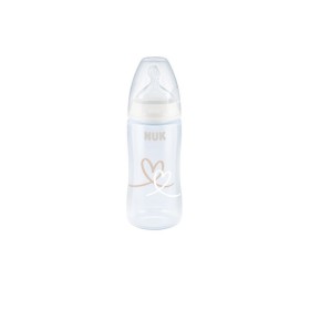 Nuk First Choice+ Πλαστικό Pp Μπιμπερό Θηλή Σιλικόνης Medium 6-18m Λευκό με Καρδούλες 300ml [10.741.940]