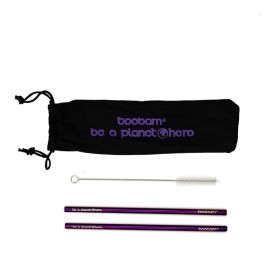 Boobam Straw Metal Wide Titanium Purple Μεταλλικά Καλαμάκια 2 Τεμάχια