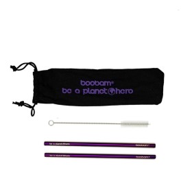 BOOBAM Straw Metal Wide Titanium Purple Μεταλλικά Καλαμάκια 2 Τεμάχια