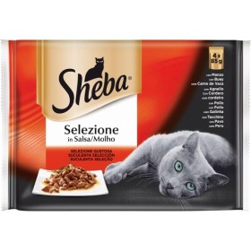 SHEBA Selection Επιλεγμένο Κρέας Υγρή Τροφή σε Σάλτσα για Γάτες με Κρέατα 4x85g