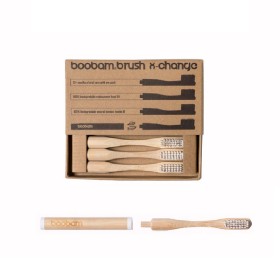 BOOBAM Brush X- Change Toothbrush Medium White with Handle 4 Pieces