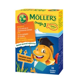 MOLLERS Omega-3 Ζελεδάκια/Ψαράκια με Γεύση Πορτοκάλι/Λεμόνι 36 Ζελεδάκια