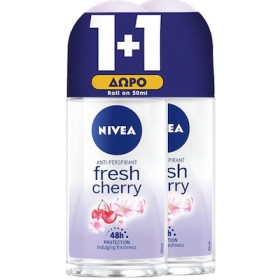 NIVEA Promo Deo Fresh Cherry Roll-On Αντιιδρωτικό Γυναικείο Αποσμητικό με Άρωμα Κεράσι 50ml [1+1 Δώρο]
