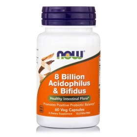 NOW Acidophilus/Bifidus 8 Billion Συμπλήρωμα για την Καλή Λειτουργία του Εντέρου 60 Φυτικές Κάψουλες