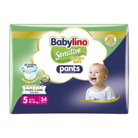 BABYLINO Sensitive Pants Cotton Soft Unisex No.5 Junior 10-16kg Βρεφική Πάνα-Βρακάκι 34 Τεμάχια
