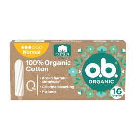 O.B.100% Organic Normal Ταμπόν με 100% Πιστοποιημένο Οργανικό Βαμβάκι Χωρίς Απλικατέρ με Εξαιρετική Απορροφητικότητα για Ημέρες με Μικρή Ροή 16 Τεμάχια