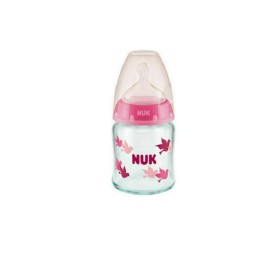 NUK First Choice+ Γυάλινο Μπιμπερό Φούξια με Πουλάκια Θηλή Σιλικόνης 0-6m Temperature Control 120ml [10.747.117]