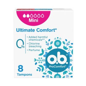 O.B.procomfort Mini Ταμπόν με Μοναδικό Κάλυμμα Silktouch™ & Τεχνολογία Dynamicfit™ με Τρισδιάστατη Δομή για Ημέρες με Μικρή Ροή 8 Τεμάχια