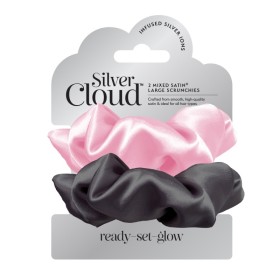 Silver Cloud Large Scrunchie Σατέν Λαστιχάκια Μαλλιών Μαύρο & Ροζ 2 Τεμάχια