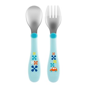 Chicco Metal Cutlery Σετ Πιρούνι & Κουτάλι Φαγητού για Αγόρι 18m+ 2 Τεμάχια