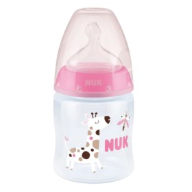 NUK Μπιμπερό First Choice Plus Πλαστικό 0-6m Medium με Δείκτη Ελέγχου Θερμοκρασίας Φούξια με Καμηλοπάρδαλη [10.743.889] 150ml