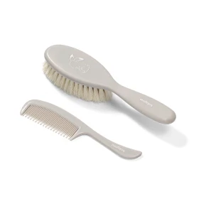 Babyono Hairbrush & Comb Natural Super Soft Bristle Grey Υπέρ Μαλακή Φυσική Βούρτσα & Χτένα 0m+ 2 Τεμάχια