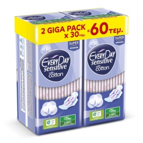 EVERYDAY Promo Σερβιέτες Sensitive with Cotton Super Ultra Plus Giga Pack 60 Τεμάχια (2Χ30)