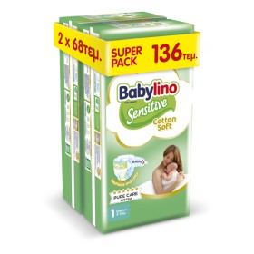 Babylino Sensitive Cotton Soft No1 Βρεφικές Πάνες Newborn 2-5 Kg 2x68 Τεμάχια [Super Pack]