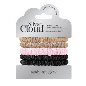 Silver Cloud Combo Satin Skinny Scrunchie Σατέν Λατιχάκια Μαλλιών 5 Τεμάχια