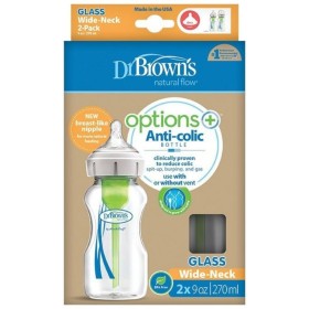 DR BROWNS Options+ Anti-Colic Wide Neck Glass Baby Bottle & Silicone Nipple 2x270ml