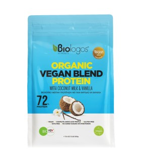 Βιολόγος Organic Vegan Blend Protein Βιολογικό Μείγμα Πρωτεϊνών 72% Blend με Γάλα Καρύδας & Βανίλια 500g