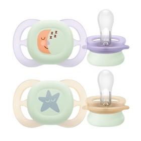 Philips Avent Ultra Start Nighttime Silicone Orthodontic Soother Πιπίλα Σιλικόνης 0-2m Μωβ/Κίτρινο 2 Τεμάχια