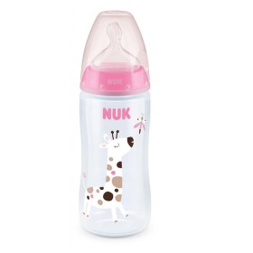 NUK First Choice+ Πλαστικό PP Μπιμπερό Θηλή Σιλικόνης Medium 6-18m Ροζ Καμηλοπάρδαλη 300ml [10.741.940]