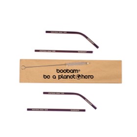 Boobam Straw Short Metal Titanium Purple Μεταλλικά Καλαμάκια 4 Τεμάχια
