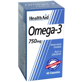 HEALTH AID Omega 3 750mg Dietary Supplement with Fish Oil for Cardiovascular & Circulatory System 60 Capsules