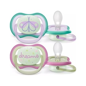 Philips Avent Ultra Air Nighttime Πιπίλες Σιλικόνης Πεταλούδα & Dreams 0-6m 2 Τεμάχια (Scf376/17)