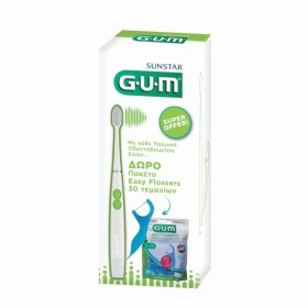 Gum Promo Sonic Daily Soft 4100 Ηλεκτρική Οδοντόβουρτσα Μπαταρίας σε Λευκό Χρώμα & Μεσοδόντια Easy Flossers 30 Τεμάχια