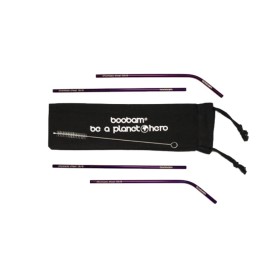 BOOBAM Straw Metal Titanium Purple Μεταλλικά Καλαμάκια 4 Τεμάχια