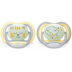 Philips Avent Ultra Air Night Time Πιπίλες Σιλικόνης για 18m+ Κίτρινο/γκρι 2 Τεμάχια [Scf376/01]