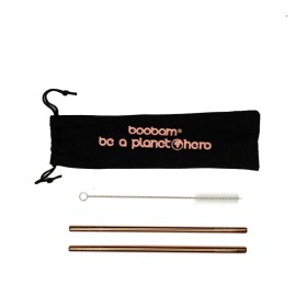 Boobam Straw Metal Wide Titanium Rose Gold Μεταλλικά Καλαμάκια 2 Τεμάχια