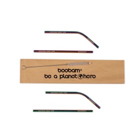 Boobam Straw Short Metal Titanium Colorful Μεταλλικά Καλαμάκια 4 Τεμάχια