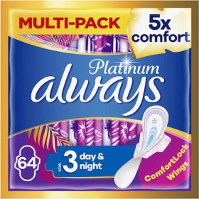 ALWAYS Ultra Platinum Night Sanitary Pads with Wings for Normal Flow Size 3 64 Pieces