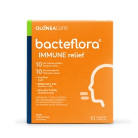Olonea Bacteflora Immune Relief για την Άμυνα του Οργανισμού με Προβιοτικά Πρεβιοτικά Βιταμίνες D₃ & C Σελήνιο & Ψευδάργυρο 10 Κάψουλες