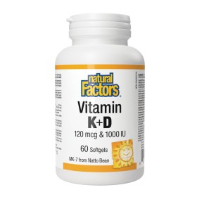 Natural Factors Vitamin D3 1000IU & K2 120mcg για το Ανοσοποιητικόυ & Υγεία των Οστών 60 Μαλακές Κάψουλες