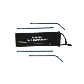 Boobam Straw Metal Titanium Blue Μεταλλικά Καλαμάκια 4 Τεμάχια