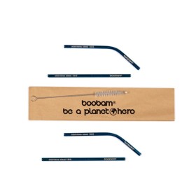 Boobam Straw Short Metal Titanium Blue Μεταλλικά Καλαμάκια 4 Τεμάχια
